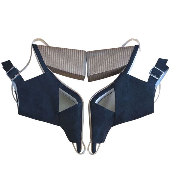 Madden NYC Chunky Stacked Heel Sandal Slingback Black Micro Suede 5" size 10M - Picture 16 of 16